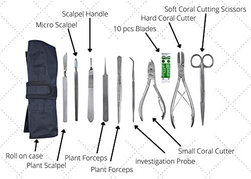 10FK Ultimate Coral Fragging and Coral Propagation Kit for Reef Hobbyists - 19 Pcs, Rollup case, Stainless Steel Instruments
