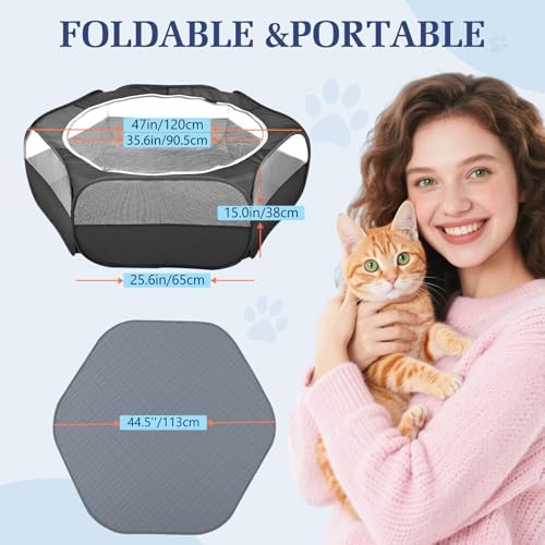 Pawaboo 2-in-1 Small Animals Playpen with Pad, Black+Gray