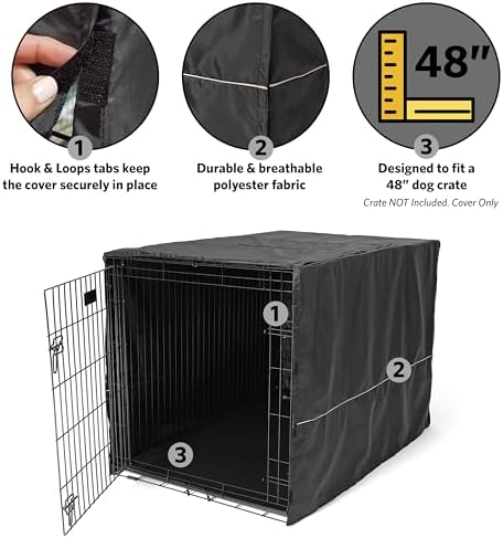 MidWest Homes for Pets XL Dog Crate Cover, Black Polyester Privacy Kennel Cover Fits Most 48-inch Crates, Machine Washable, Reduces Barking & Chewing