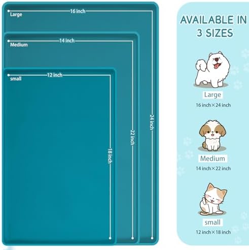MateeyLife Silicone Cat & Dog Food Mat for Floors Waterproof, Anti-Slip Dog Bowl Mats for Food and Water, Pet Feeding Mats with Lip to Prevent Spills, Pet Placemat for Messy Drinkers to Protect Floors