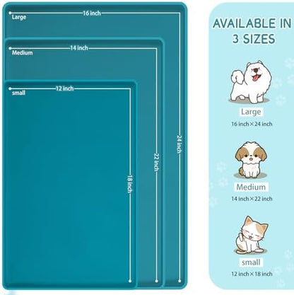 MateeyLife Silicone Cat & Dog Food Mat for Floors Waterproof, Anti-Slip Dog Bowl Mats for Food and Water, Pet Feeding Mats with Lip to Prevent Spills, Pet Placemat for Messy Drinkers to Protect Floors