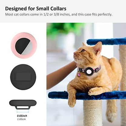 2022 AirTag Cat Collar Holder, Small AirTag Compatible Case, 2Pack Waterproof for 3/8" Collar, Black&Pink