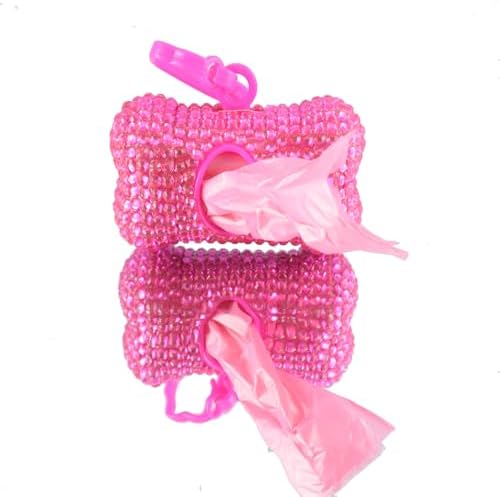 Bling Dog Poop Pickup Bag Dispenser Holder Pet Waste Disposal Bag Pet Trash Bags Holder Bone Shaped Hot Pink with small garbage bags
