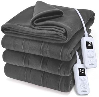 Sunbeam Heated Blanket Royal Ultra Fleece 12 Heat Iron Gray Queen 90x84