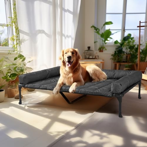 Veehoo Outdoor Elevated Dog Bed with Waterproof Bolster Cushion, Cooling