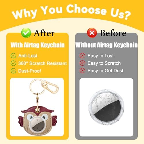 Leather Keychain Holder Case for AirTag, Cute Protective Cover for Apple Airtag KeyChain, GPS Tracker Item Finder
