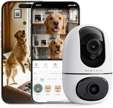 VIRTAVO AI Pet Camera Indoor with Phone App for Dog, Cat, Puppy, Dual-Lens