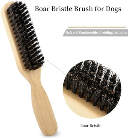 Soft Boar Bristle Dog Brush for Short Haired Dogs, Made of Bamboo,（Small）