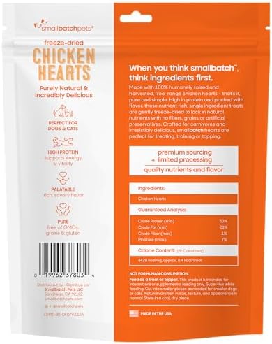 smallbatch Freeze Dried Whole Chicken Heart Treats for Dogs & Cats, 3.5oz