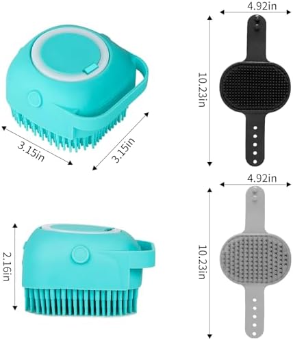 Comotech 6PCS Dog Bath Brush & Dog Toothbrush | Adjustable Handle Shampoo Brush & Scrubber for Short & Long Haired Dogs & Cats | Effectively Solve Odor & Stain Removal Problems (Black Gray Blue)