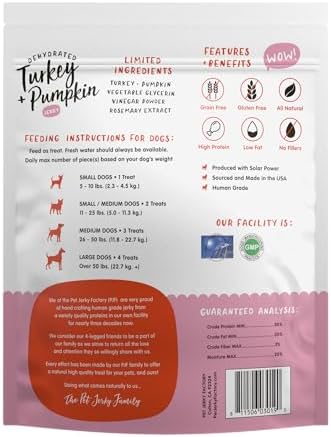 Turkey & Pumpkin 12 oz. Dog Jerky Treat | Human Grade | High Protein