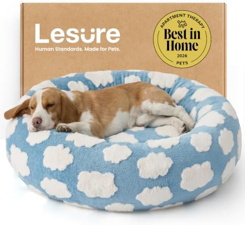 LE SURE Shown on TV Jacquard Donut Dog Beds Large Sized Dog,Blue 33x33x8in