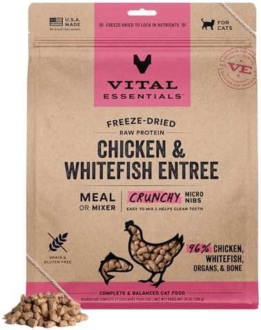 Vital Essentials Freeze Dried Cat Food, Chicken & Whitefish Nibs, 25 oz Bag