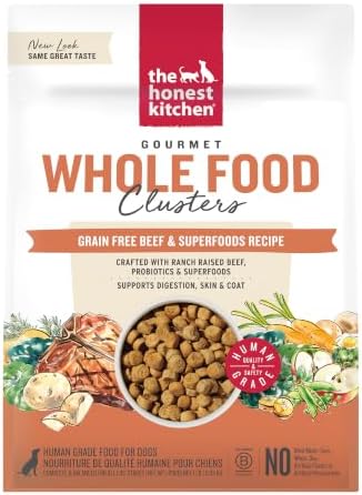 The Honest Kitchen Grain Free Beef & Superfoods Whole Food Clusters, Human Grade Dry Dog Food, Vet-Crafted Nutritional Support for Skin, Coat, Digestion & Overall Wellness, Trial Size, 1 lb Bag