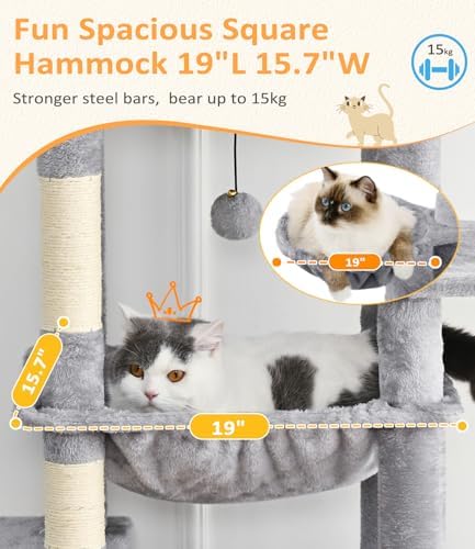 ABCPET 68" Multi-Level Large Cat Tree Tower for Indoor Cats, Light Grey