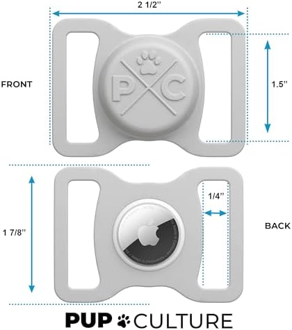 Pup Culture AirTag Dog Collar Holder - Extra-Durable, Lightweight, Protective Case for Tracking Your Pet Using Apple AirTag - Grey 1.5 Inch