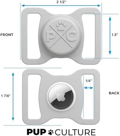 Pup Culture AirTag Dog Collar Holder - Extra-Durable, Lightweight, Protective Case for Tracking Your Pet Using Apple AirTag - Grey 1.5 Inch
