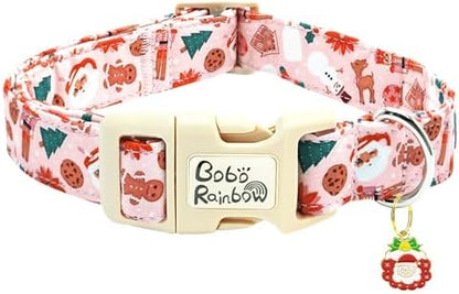 Dog Collars - Christmas Pet Collar Holiday Collar with Gingerbread Man and Snowman Print, Durable and Cute, Adjustable for Large Dogs