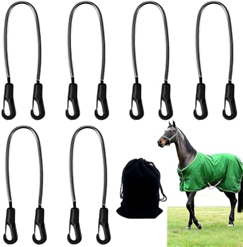 Horse Blanket Tail Straps, 6Pcs Elatic Horse Blanket Leg Straps Replacement with Duble Ended Clips, 16 Inch