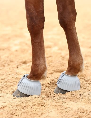 Harrison Howard Rubber Bell Boots for Horses, Hoof Overreach Protection for Horses, w/Upgraded Leather Touch Tape