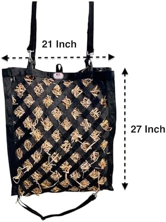 Majestic Ally Premium Nylon Hay Bag for Horses and Livestock, Simulates Grazing, Slow Feeding, Heavy-Duty PP Webbing,Quick-Adjust Straps, Small Hole for Digestion, Multiple Colors (Black)