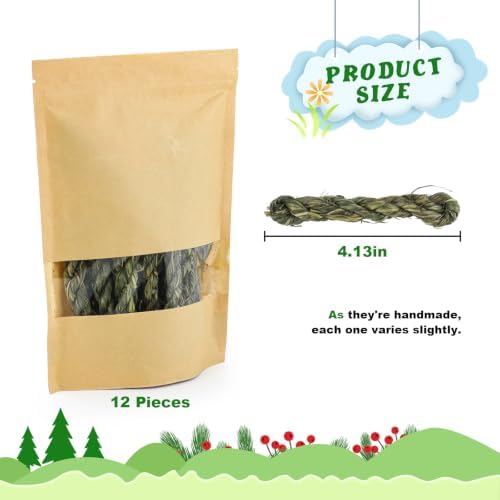 12pcs Timothy Hay Grass-Stick Chew Toys - Natural Dental Chew Snacks for Rabbits, Bunnies & Small Pets: Guinea Pigs, Chinchillas, Hamsters