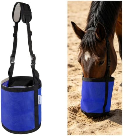 Horse Feed Bag for Grain Pack of 1, Breathable Muzzle Feed Bags for Horses, Universal Mesh Feedbag for Feeding Grain, Anti-Spill Design Feeder, Durable Nose Bag with Solid Bottom (Blue)