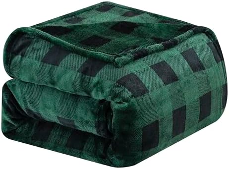 Elegant Comfort Velvet Touch Ultra Plush Christmas Holiday Buffalo Plaid Fleece Throw/Blanket-50 x 60inch, Buffalo Green