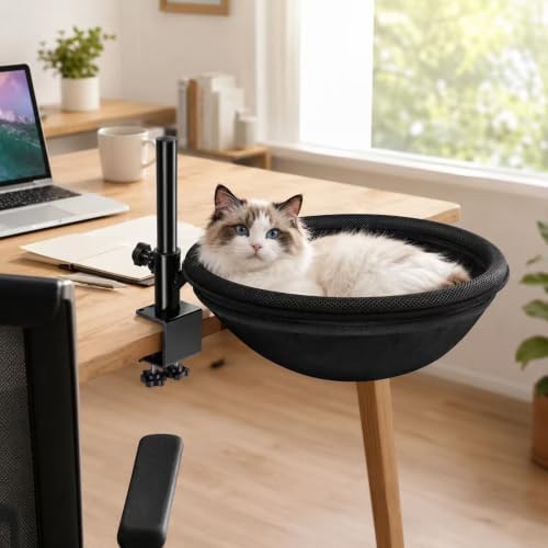 Cat Desk Bed with 360° Rotating and Height Adjustable Design