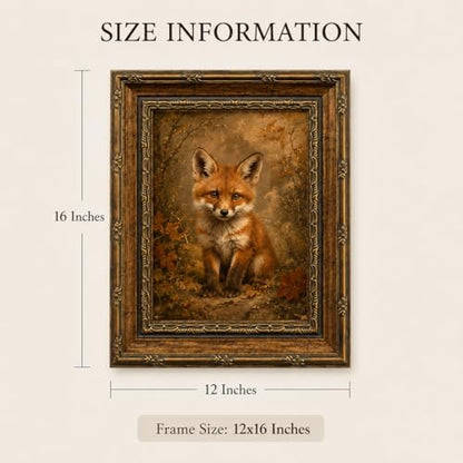 Framed Vintage Style Wall Art Cute Fox in a Rustic Forest Setting Canvas Print Poster Farmhouse style artwork suitable for bedroom or living room 12x16 inches ready to hang or display on a tabletop