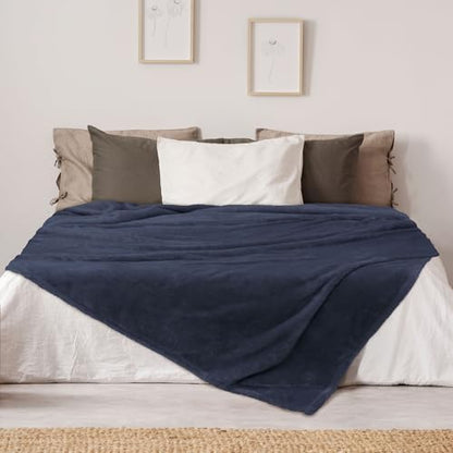 DEZ FURNISHINGS Ultra Soft Plush Fleece Throw Blanket, Double Sided Cozy Thick Warm Blanket for Sofa & Bed, Queen (90" x 92"), Navy Blue
