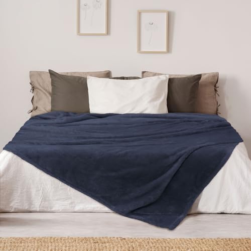 DEZ FURNISHINGS Ultra Soft Plush Fleece Throw Blanket, Double Sided Cozy Thick Warm Blanket for Sofa & Bed, Throw XL (60" x 70"), Navy Blue