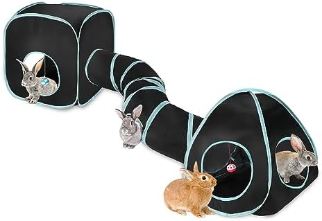 YUEPET Large Rabbit Tunnel, 3-in-1 Bunny Hideout, Guinea Pig Tunnel