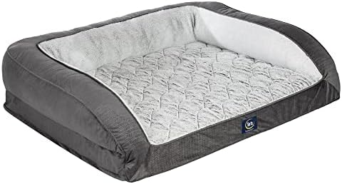 Serta Orthopedic Supportive Foam Quilted Couch Dog Bed with Soft Bolsters (Slate Gray) X-Large