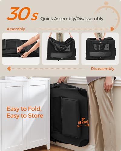 Feandrea Collapsible Soft Dog Crate, Portable Travel Carrier, 40 Inches