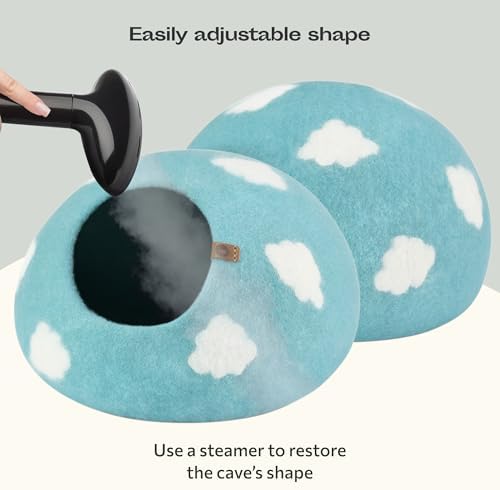 MEOWFIA Cat Cave - Merino Wool Bed for Indoor Cats (Cloud Nap Blue, Large)
