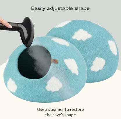 MEOWFIA Cat Cave - Merino Wool Bed for Indoor Cats (Cloud Nap Blue, Large)