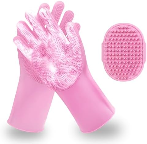 2 PCS Pink Pet Washing Gloves with Dog Bath Scrubber