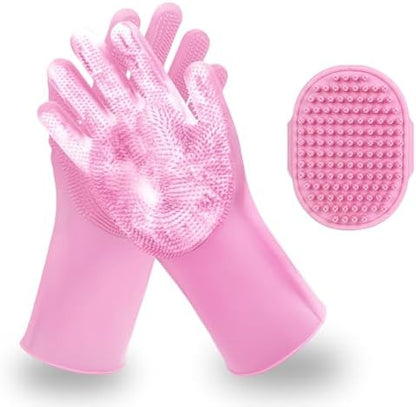2 PCS Pink Pet Washing Gloves with Dog Bath Scrubber