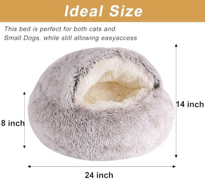Dog Beds for Small Dogs, Cat Bed Cave, Washable Cute Cat Bed, Cozy Nook Pet Bed for Dogs or Cats, Anti-Slip Puppy Bed Fits up to 22 lbs Pets(Coffee, 24" x 24")