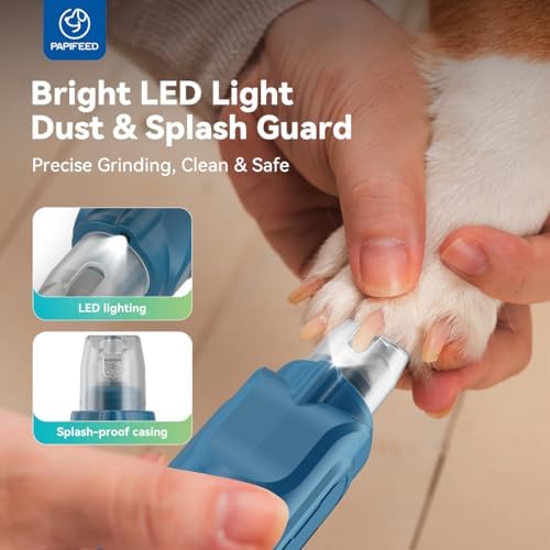 PAPIFFEED 6 Speed Pet Nail Grinder with Dual LED Lights, Rechargeable Dog Nail Trimmer with Dust Proof Cover, Type-C Charging Powerful Torque Pet Nail Clipper for Small Medium Large Dogs Cats(Blue)