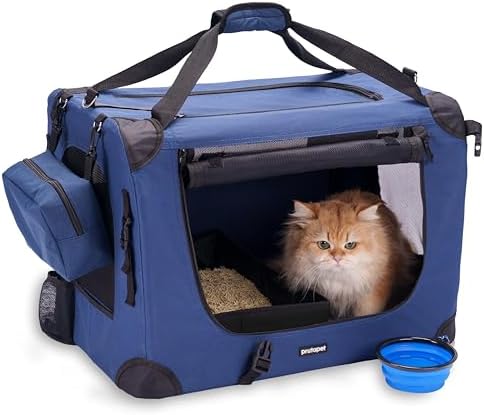 Prutapet Large Cat Carrier 24"x16.5"x16.5" Soft-Sided Portable Pet Crate for Car Traveling with Collapsible Litter Box and Bowl