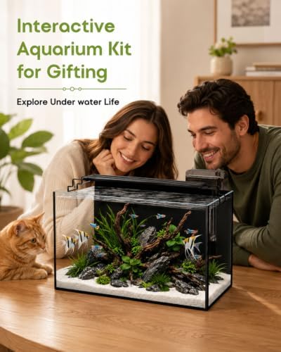 10 Gallon Glass Aquarium Kit, Rimless Fish Tank with LED & Filter, Black