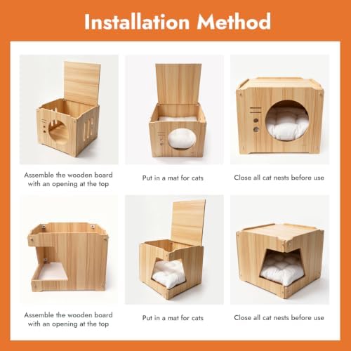 Large Cat Cave for Pet Cat Bed for Indoor Cats Cat House for Multi Pet & Large Kitten Kitty Cat Condo Cube Wooden Style 15 * 15 * 12.5 inches (Square)