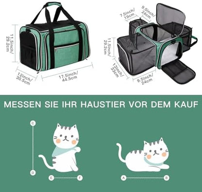 BAGLHER Cat Carrier Bag,Airline Approved Pet Carrier Soft Side Pet Travel 5 Sides Open Doors 3 Sides Expandable Foldable Dog Carrier with Fleece Pad
