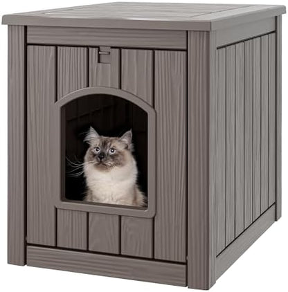 Cat Litter Box Enclosure, Hidden Litter Box with Openable Front Door, Outdoor Cat House Weatherproof, Side Table, Easy to Clean and Assembly, Dark Gray