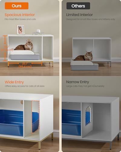 Feandrea Cat Litter Box Enclosure, with Scratching Mat, Tall Legs