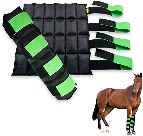 WORLD-BIO Horse Ice Boots Set of 2 /Horse Ice Pack for Injuries, Therapy Full Leg Ice Boot Cold Pack with Flexible Straps for Hock, Ankle, Knee, Legs and Hooves, 16.9'' x 16.1'' Green