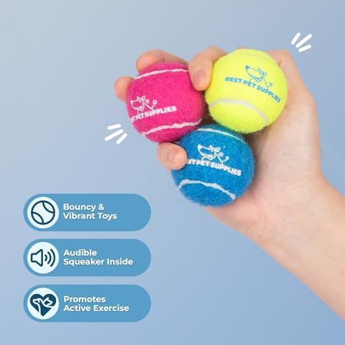 Best Pet Supplies Interactive Squeaky Dog Chew Toy, Ideal Dog Toys for Chewers, Small, Medium & Large Dogs, and Fetch Lovers - Tennis (Assorted Color), Small (Pack of 4)