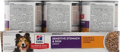 Hill's Science Diet Adult Sensitive Stomach & Skin Wet Dog Food, Chicken & Vegetable, 12.8 oz. Cans, 12-Pack